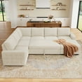 thumbnail image 6 of Marrber 111” U Shaped Beige Oversized Sectional Sleeper Sofa with Pull Out Bed and Storage for Living Room, Corduroy Tufted, 6 of 9