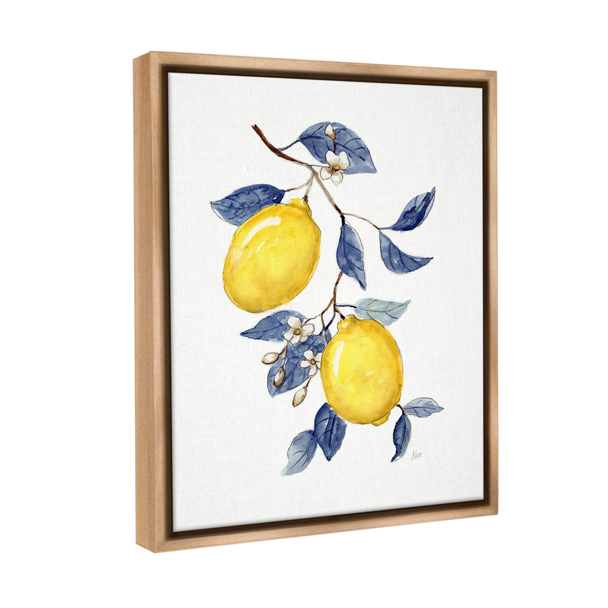 Stupell Industries Lemons with Flower Buds Food & Beverage Painting Brown Floater Framed Canvas Art Print Wall Art, 25 x 31
