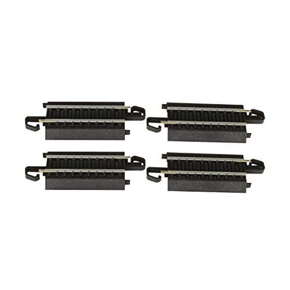 Bachmann Trains - Snap-Fit E-Z TRACK  STRAIGHT TRACK (4/card) - STEEL ALLOY Rail With Black Roadbed - HO Scale 44412