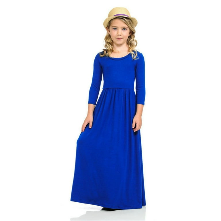 ZIZOCWA Girls Maxi Dress Kids Toddler Girls Dress Above Knee Dress Long Sleeve Solid Long Dress Princess Dress 18 Month mas Dress Concert Dress Blue110 Walmart