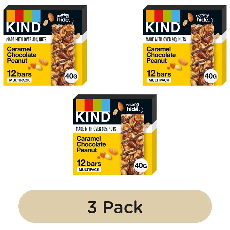 KIND Caramel Chocolate Peanut 12 Bar Pack 12 x 40g, British Import (Pack of 3)