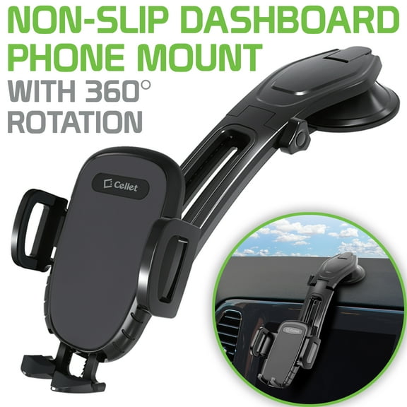 Cellet Universal Suction Cup Dashboard Phone Holder with 360 Degree Rotation, One Touch Arm release Button & Lock Lever Compatible with Apple iPhone, Samsung Galaxy, Google Pixel
