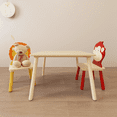 thumbnail image 3 of Kids Table and Chair Set, 3 Pieces Toddler Play Table and Chairs Set, Wood Table with 2 Cartoon Animals Chairs for Playroom Kindergarten (Lion and Monkey), 3 of 7