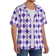 thumbnail image 2 of Gukieu Purple argyle Print Men's Short-sleeved Shirts, Button-down Pocket Shirts, T-shirts, Beach Vacation Travel Summer Clothing-Small, 2 of 5