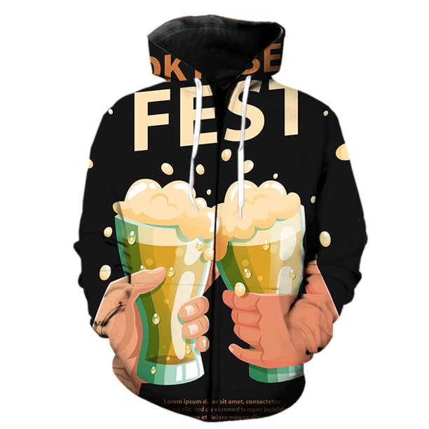 Sudadera con capucha y cremallera para hombre, diseño de festival de cerveza de dibujos animados, moda para adolescentes, divertidas sudaderas, tops de manga larga con capucha, chaquetas unisex de gra
