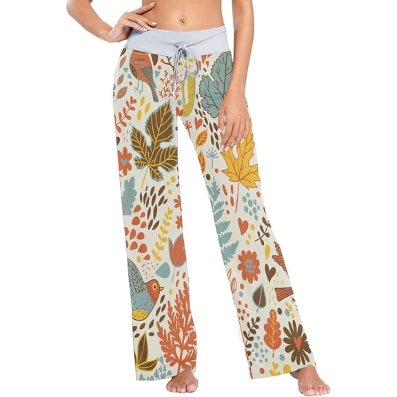 Women's Pajama Pants Bird and Leaves Comfy Stretch Sleepwear Essentials womens Lightweight Lounge Terry Pajama Pant, X-Large