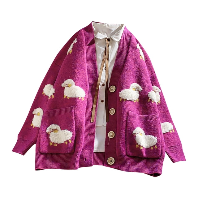 IROINID Cardigan Court pour Femmes à Rayures Manches Longues Décontracté Patchwork Rayé Long Cardigan Hauts Manteau, Rose Vif
