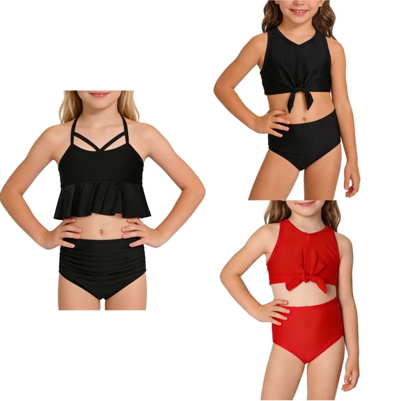 Antinious Girls Solid Cutout Beach Casual Sleeveless 2 Piece Swimsuit Outfit