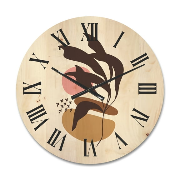 Designart 'Abstract Plants With Elementary Shapes' Modern Wood Wall Clock