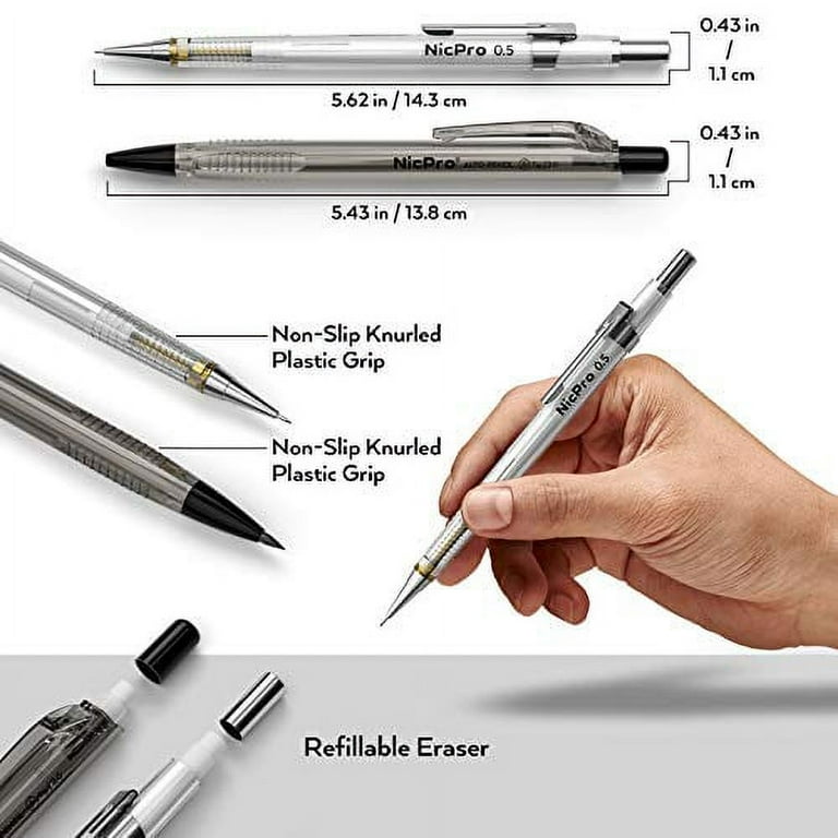 Nicpro 6 Porte Mines Set avec étui, Crayon Mécanique 0,3 & 0,5 & 0,7 & 0,9  & 2,0 mm (4B 2B HB 2H) Recharges pour l'art, le Dessin, l'écriture,  l'esquisse, avec Recharges de Gommes Taille-Crayon : .