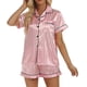 thumbnail image 1 of Women's Striped Silky Satin Pajamas Short Sleeve Top With Shorts Sleepwear Pj Set Button Shirt Silky Sleepwear-hs, 1 of 5