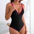 thumbnail image 4 of BSDJILFG Womens Petite One-Piece Swimsuits Cross Back V-Neck Adjustable Straps Double Support Slimming Bathing Suit, 4 of 6