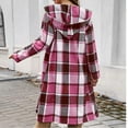 thumbnail image 3 of jtjvou Women Fall Flannel Plaid Shacket Jacket Oversized Button Down Long Shirt Jacket Pink L, 3 of 5