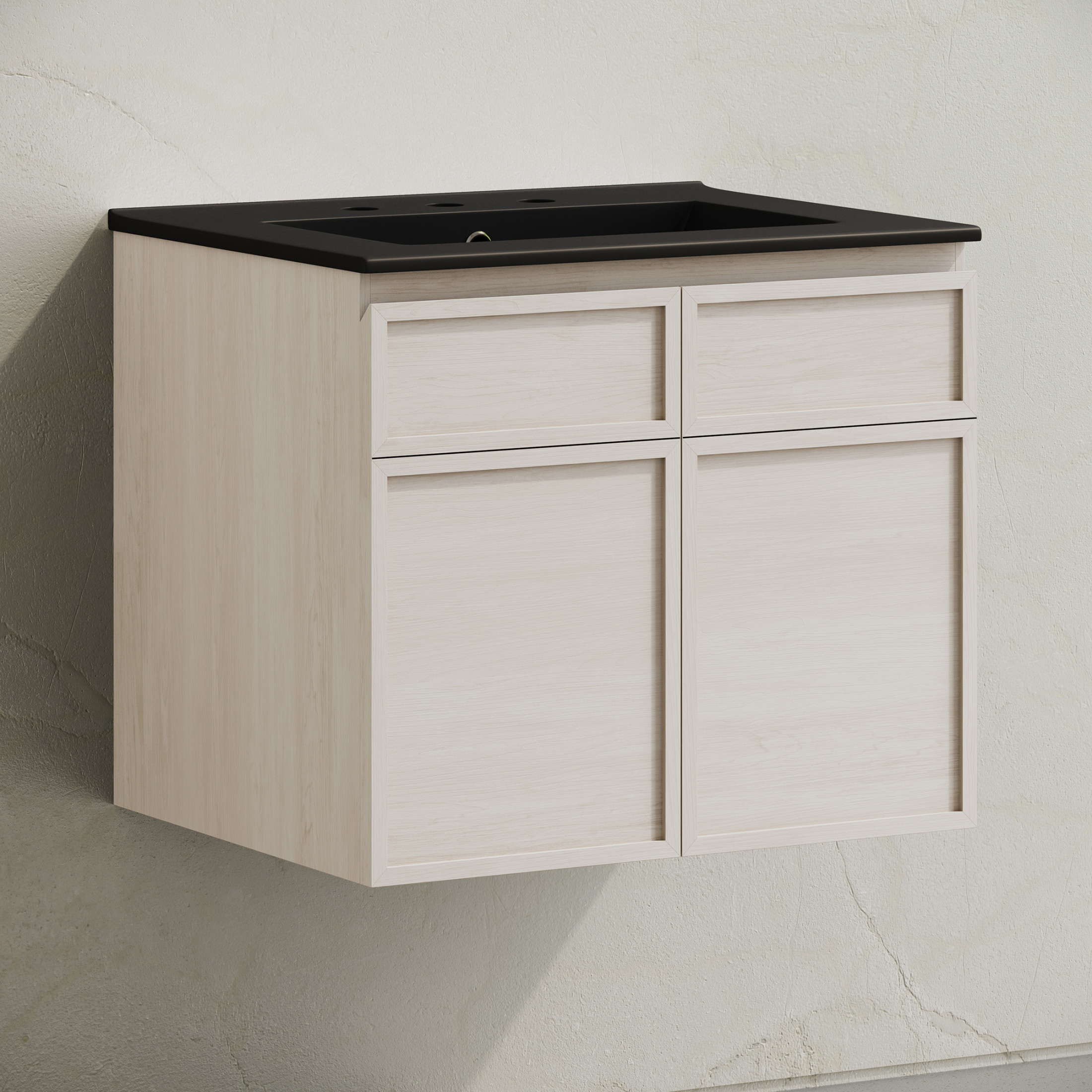 St. Tropez 24" Wall-Mounted Bathroom Vanity in White Oak with Black 3-Hole Widespread Sink Top