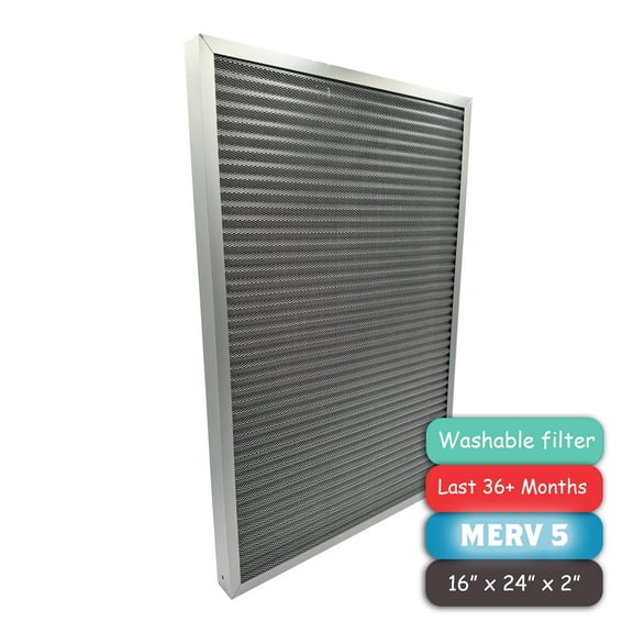 Washable Air Filter(16" x 24" x 2"), Aluminum Electrostatic Air Filter for Furnace and Central Air Conditioner (Actual Size: 15.7" x 23.7" x 1.8")