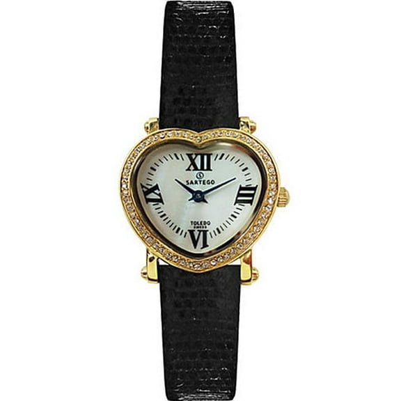 Toledo Heart Face Leather Band Gold Quartz Watch