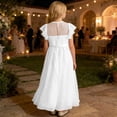 thumbnail image 6 of xfsWaSs Flower Girl Dress Elegant Lace Party Dress Ruffle Sleeve Formal Wedding Pageant Party Tulle Long Dresses Flowy Pageant Gown Performances 10-11 Years, 6 of 6
