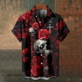 thumbnail image 4 of Camisas con estampado de calaveras vintage de verano, camisas casuales de manga corta para hombres, ropa con estampado blanco y negro, camisas holgadas con solapa de gran tamaño para hombres, 4 of 5