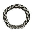 thumbnail image 4 of Stainless Steel Bracelet Men's Curb 14 mm 8.5 in Chisel Antiqued and Polished Dragon Head Chain with Black Leather, 4 of 6
