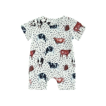 

Newborn Infant Baby Boy Girl Zip Up Onesie Romper Cow Print Long Sleeve Bodysuit Jumpsuit Western Baby Clothes