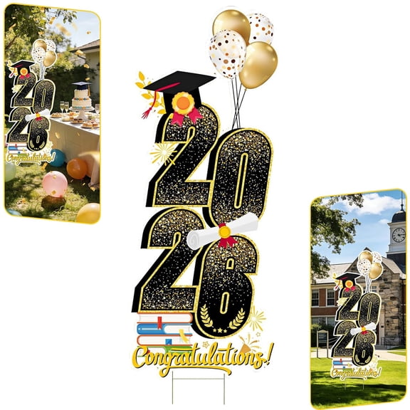 FENGGHAO Class of 2026 Graduation Yard Sign Decorative Patio Lawn Display with Metal Stand for Indoor Outdoor Graduation Party Decor Black 41.7*16.1in