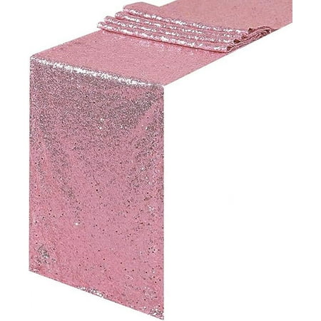 

JYFLZQ Rose Pink Sequin Table Runner 12 x 72 Sparkly Pink Metallic Table Runner Glitter Sequin Runner for Table Birthday Party Event Decorations