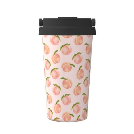 

Gaeub Peach With Leaves Print Travel Mug Insulated Coffee Mug with Leakproof Lid Travel Coffee Mug Vacuum Stainless Steel Double Walled Reusable Coffee Cup