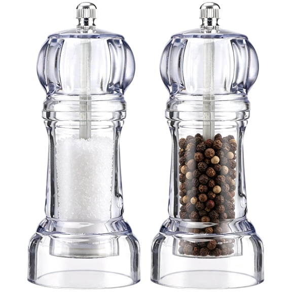 2 Pcs Manual Pepper Grinder, Clear Acrylic Salt and Pepper Mills with Ceramic Grinding Core, Adjustable Coarseness, One Hand Operation, Dustproof Bottom, Ideal for Kitchen Cooking and BBQ Seasoning