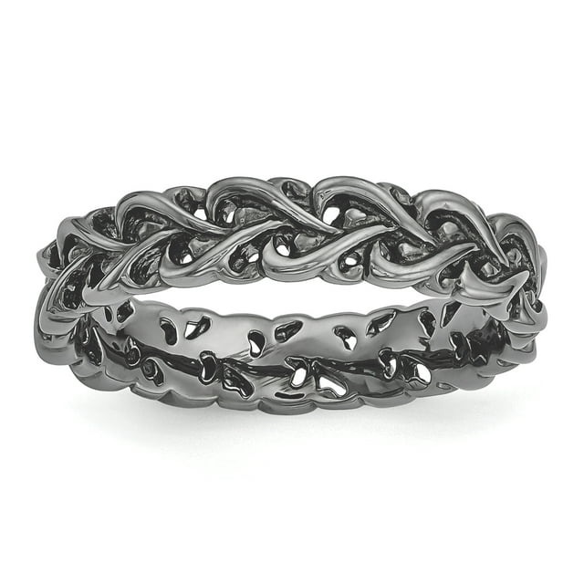 Sterling Silver Stackable Expressions Black-plated Carved Size 10