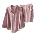 thumbnail image 2 of Idoravan Women Sets Clothing Clearance Spring and Summer Two-piece Color-blocking Single-breasted Long-sleeved Lapel Shirt Shorts Loose Fashion Casual Suit, 2 of 8
