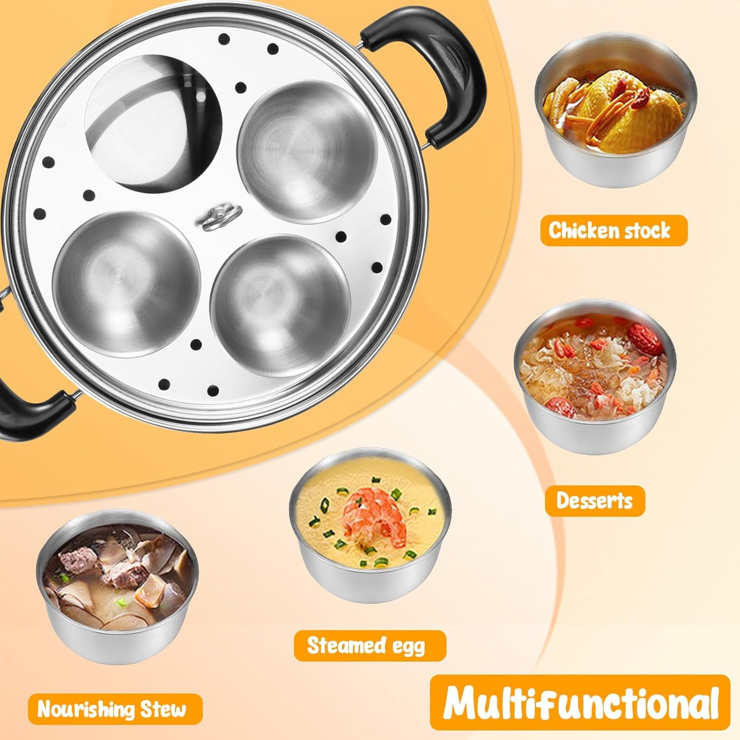 FANGNISN Egg Poacher Pan, Stainless Steel Poached Egg Maker Pan with 4 Cups Poached Egg Cooker Nonstick for Kitchen (Without Coating)
