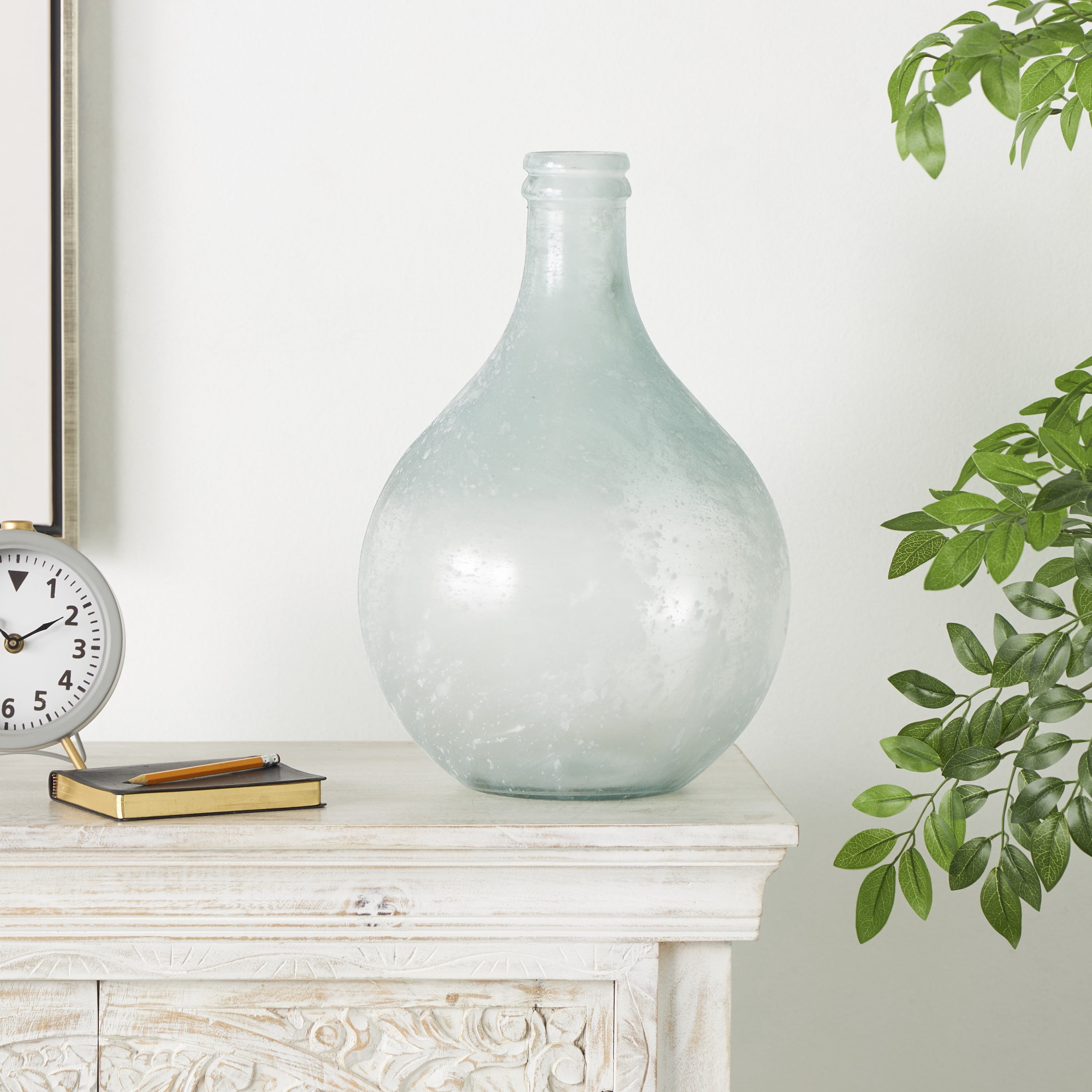DecMode 17" Handmade Frosted Spanish Bottle Recycled Glass Vase