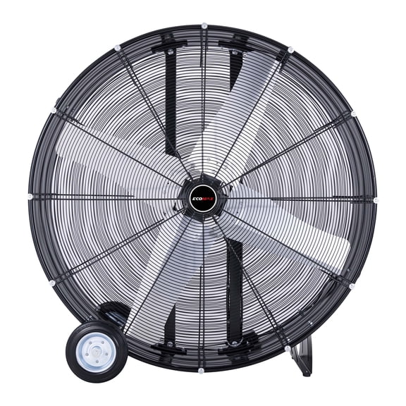 Ecomax EMF104218D 42" High Velocity Industrial Drum Fan – 2-Speed Black Floor Fan with Wheels