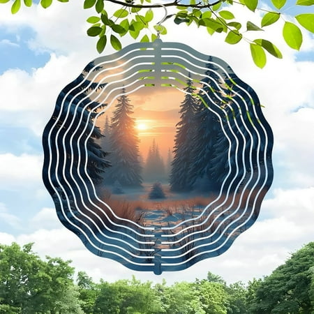 3D Metal Hanging Wind Spinners with Concentric Circular Patterns – Serene Forest Scene Design for Yard and Garden Decor 3D Metal Hanging Wind Spinners with Concentric Circular Patterns – Serene Forest Scene Design for Yard and Garden Decor