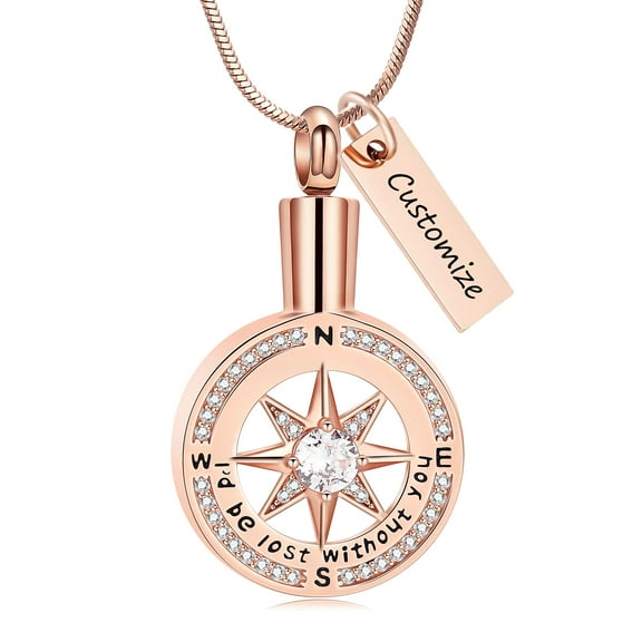 I'd be lost with you - Personalize Stainless Steel Compass Urn Pendants with Chain Necklace for Cremation Ashes of Loved One Memorial Jewelry