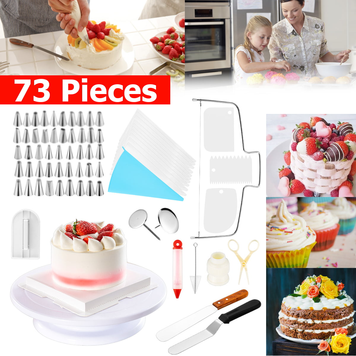 73PCS Cake Decorating Set Baking Supplies Supplies Kit Turntable Bag Tip Spatula 