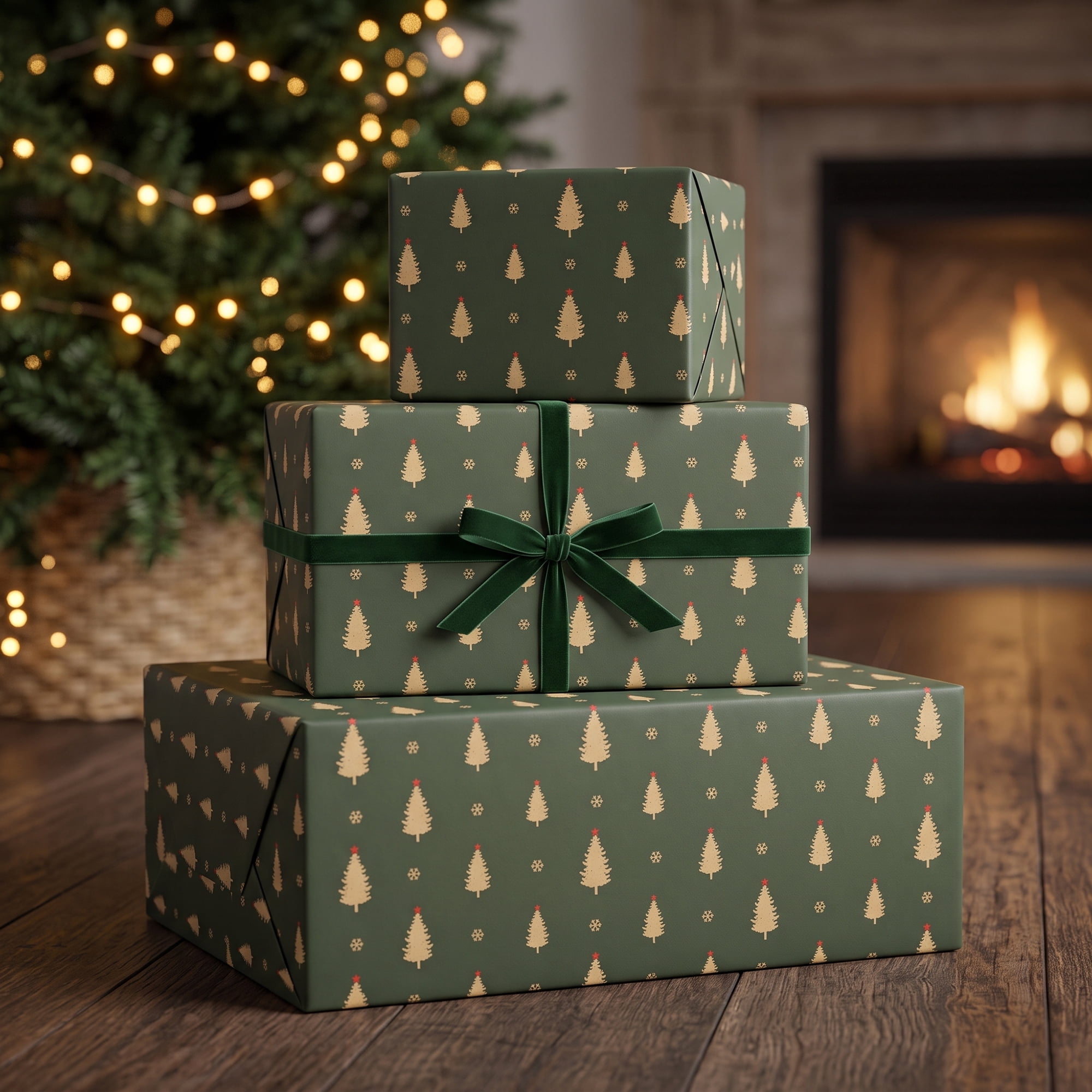 Unique Bargains Gift Wrapping Paper for Christmas and Events Green Trees 27.6"x 19.7"