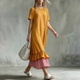 thumbnail image 6 of LEKWK Maxi Dresses for Women Color Block Short Sleeve Tiered Flowy Dress Ruffle Striped Hem A Line Sundress Summer Fashion Beach Vacation Outfits, 6 of 7