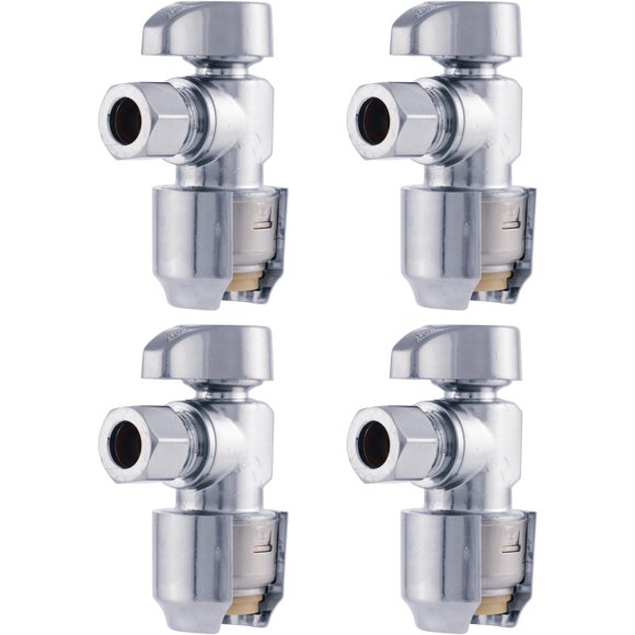 SharkBite Max 1/2 x 3/8 Inch Compression Angle Stop Valve, Pack of 4, Quarter Turn, Push to Connect Brass Plumbing Fitting, PEX Pipe, Copper, CPVC, PE-RT, HDPE, UR23036A4