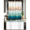 thumbnail image 6 of No Hook Cloth Fabric Shower Curtain with Snap in Liner, Teal Blue Ombre Stripe Waterproof Shower Curtains Set with See Through Top Window, Abstract Summer Beach Coastal Bath Curtains Shower 72"x72", 6 of 6