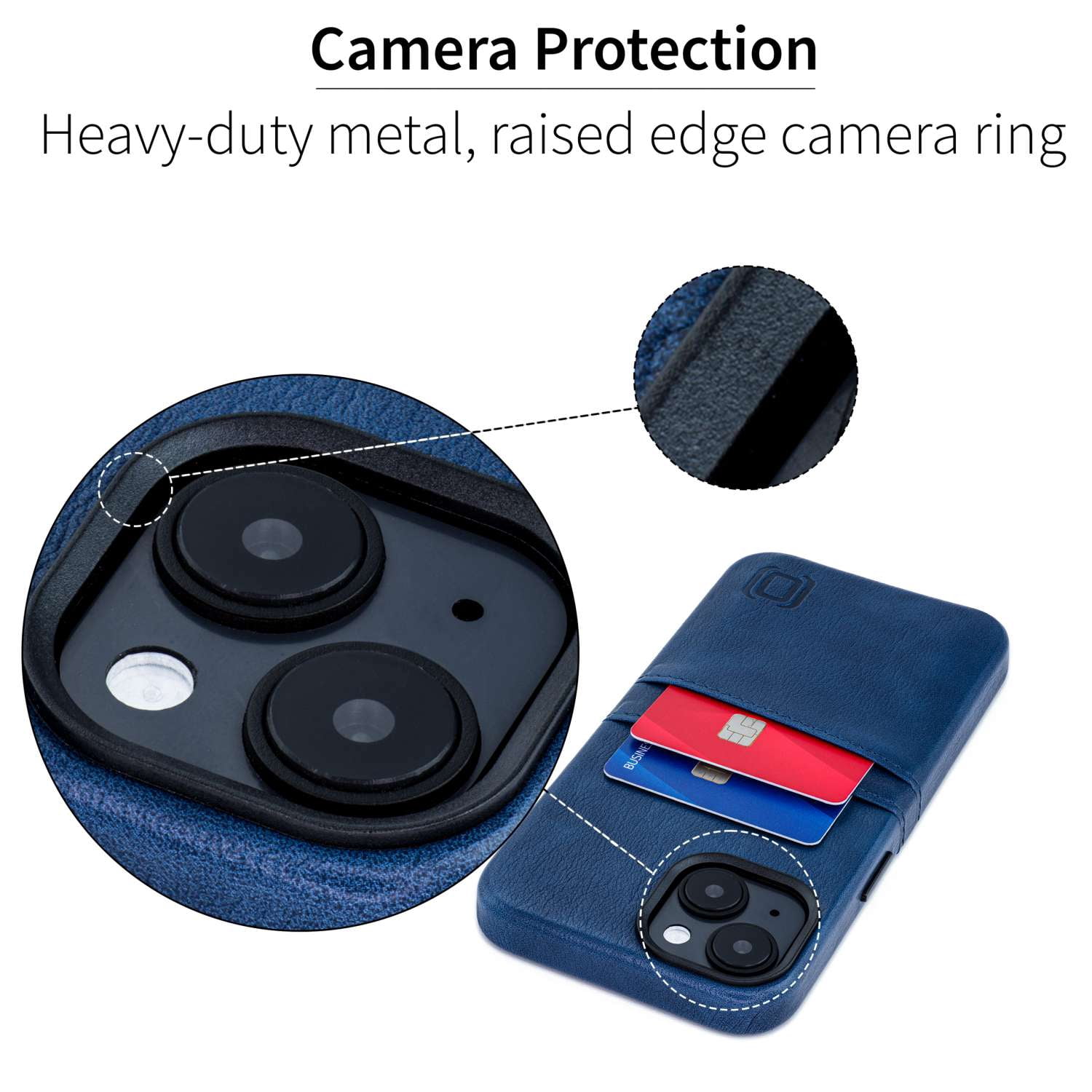 Dockem Card Case for iPhone 14 with Built-in Metal Plate for Magnetic Mounting & 2 Pockets: Exec M2 (Navy)