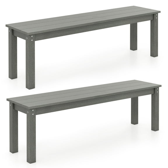 Gymax 2PCS 55'' HDPE Outdoor Bench Weatherproof Backless Patio Garden Bench Gray