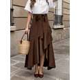 thumbnail image 6 of OYYN Women's A-Line Asymmetrical Ruffle Hem Tie Waist Maxi Skirt, 6 of 6