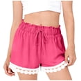 thumbnail image 3 of Ruffle Shorts Girls Elastic High Waisted Summer Short with Floral Lace Patterned Hem Casual Travel Vacation Beach Shorts with Pockets 5-6 Years, 3 of 5