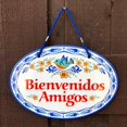 thumbnail image 2 of E.H.G. - "Bienvenidos Amigos"" Obra De Arte Tradicional Latina De Cerámica De 11.0 X 8.0 In, Cartel Español Para Puerta De Entrada Con Pájaros Y Motivo Azul, Decoración De Casa De Campo, Decoración De, 2 of 3