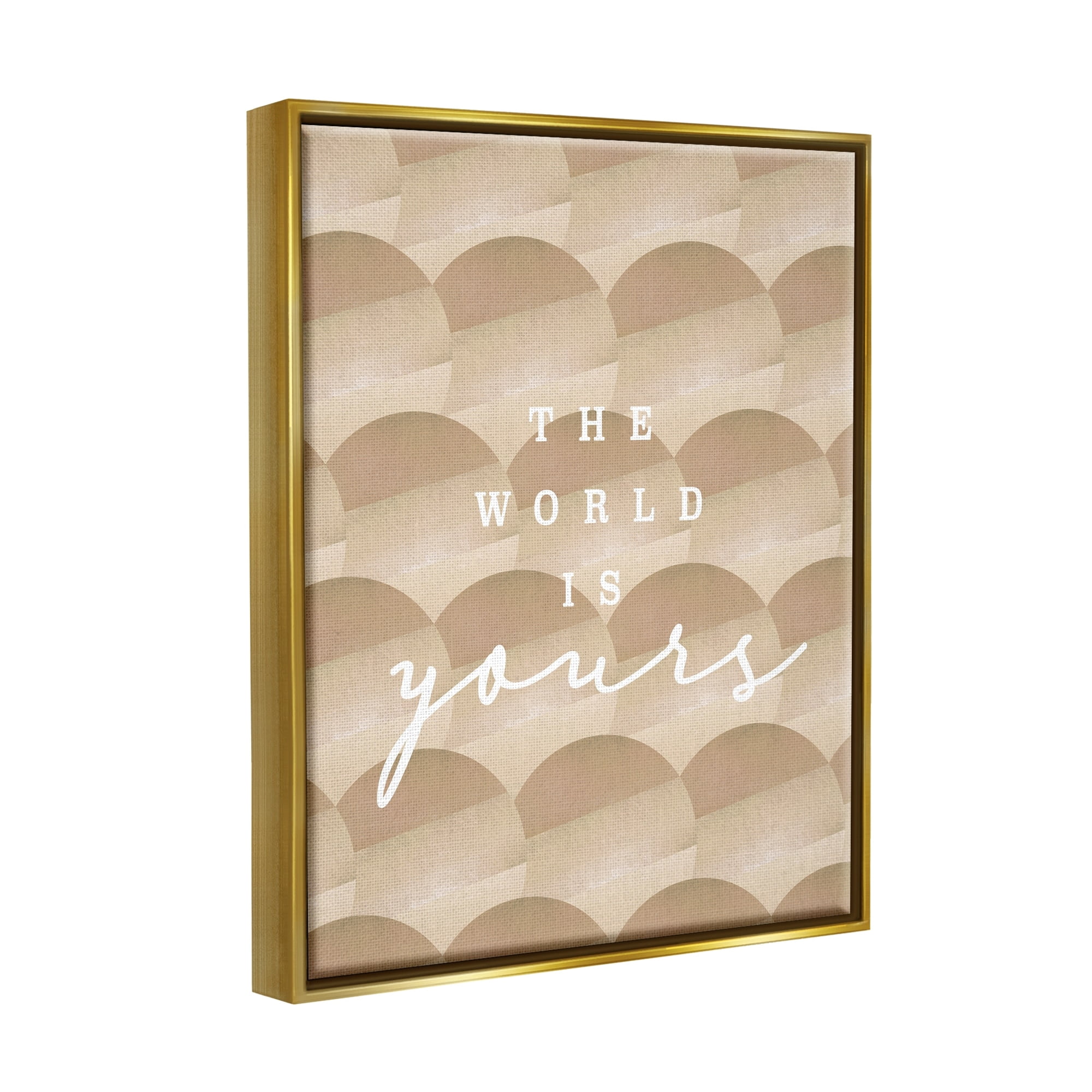 Stupell Industries World Is Yours Phrase Geometric Circle Pattern Metallic Gold Framed Floating Canvas Wall Art, 16x20, by Lil' Rue