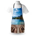 thumbnail image 3 of Mountain Apron Snowy Mountain Tops from Old Wood Deck Pier by Sea Idyllic Calm Coastal Charm, Unisex Kitchen Bib Apron with Adjustable Neck for Cooking Baking Gardening, Blue Brown, by Ambesonne, 3 of 3
