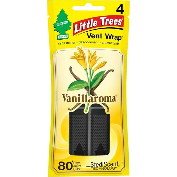 LITTLE TREES Car Air Freshener Vent Wrap Provides Long-Lasting Scent, Invisibly Fresh. Vanillaroma, 16 count, 4-Packs