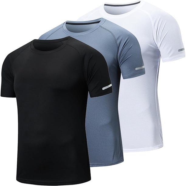 Paquete de Camisetas Deportivas Hombre, Playeras Deportivas para Hombre con Elementos Reflectantes, Ajuste seco Que Absorbe la Humedad, Apto para Deportes, Trabajo,Noche para Correr