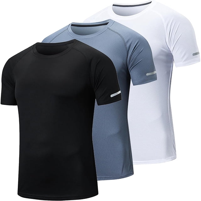 Paquete de Camisetas Deportivas Hombre, Playeras Deportivas para Hombre con Elementos Reflectantes, Ajuste seco Que Absorbe la Humedad, Apto para Deportes, Trabajo,Noche para Correr